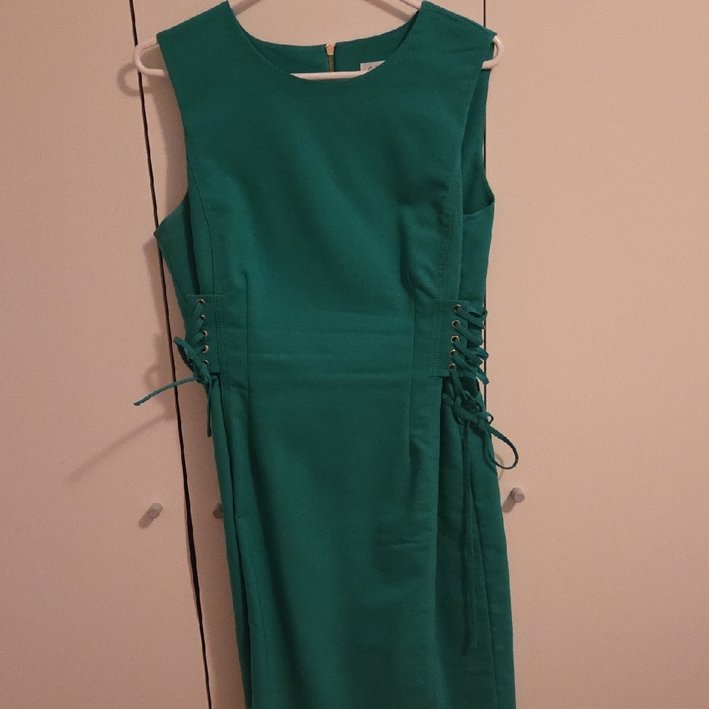 Calvin Klein Green Sleeveless Midi Dress with Side Lace-Up